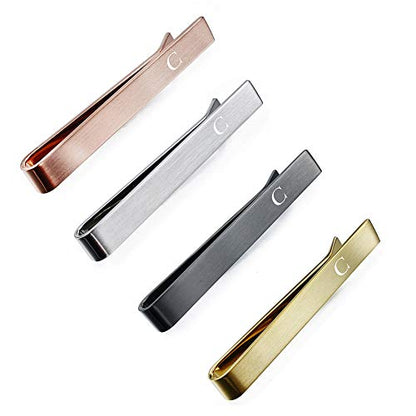 HAWSON 2 inch Tie Clips for Men-Skinny Tie Bar Personalized Letter Tie Clip Set for Wedding Anniversary Business and Best Gift for Him - color: Matte-C