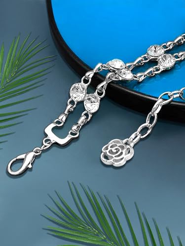 Women Rhinestone Crystal Waist Belts for Dress Adjustable Ladies Metal Chain Belts - size: 120CM/47.2IN, style: Silver-B
