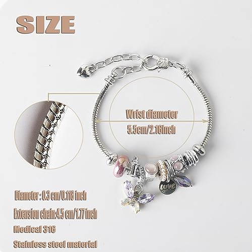 DS Charm Bracelets for Girls Adjustable Silver Stainless Steel Gift Box | Cute Cartoon Charms,Friendship Jewelry,Birthday Gifts,Teen Kid Fit, Tarnish Resistant,Stackable Trendy Daily Wear - style: Silver-butterfly