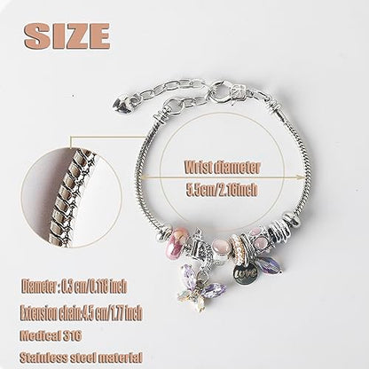 DS Charm Bracelets for Girls Adjustable Silver Stainless Steel Gift Box | Cute Cartoon Charms,Friendship Jewelry,Birthday Gifts,Teen Kid Fit, Tarnish Resistant,Stackable Trendy Daily Wear - style: Silver-butterfly