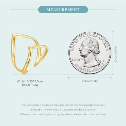 MUNDELL 925 Sterling Silver Simple Multi-layer Leaf Adjustable Ring Green Lucky Leaves Statement Ring for Women Promise Ring Fine Jewelry - color: Gold