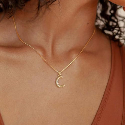 Initial Necklace for Women, 14K Gold Silver Plated Box Chain Letter Pendant, Trendy Name Necklace, Dainty Personalized Charm Jewelry Gift for Her - color: Gold, style: C
