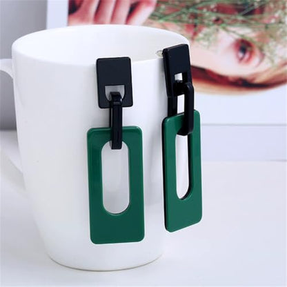 Boho Lightweight Retro Simple Acrylic Splicing Rectangle Earrings for Women Creative Exaggerated Statement Dangle Drop Earrings Jewelry - color: Black Green