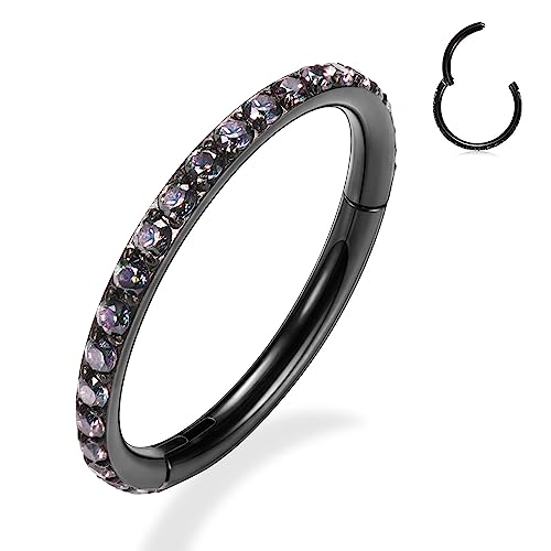 GAGABODY Surgical Steel Hypoallergenic Nose Ring Earring CZ Hoop for Unisex | Hinged Seamless Clasp,Used in Nostril,Septum,Lip,Eyebrow,Nipple and All Ear Piercings.22G to 12G,Inner Diameter 5mm to 14mm - color: Black+Vitrail Medium CZ, size: 16G-12mm