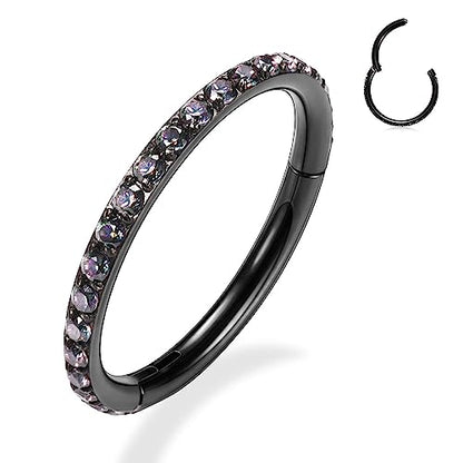 GAGABODY Surgical Steel Hypoallergenic Nose Ring Earring CZ Hoop for Unisex | Hinged Seamless Clasp,Used in Nostril,Septum,Lip,Eyebrow,Nipple and All Ear Piercings.22G to 12G,Inner Diameter 5mm to 14mm - color: Black+Vitrail Medium CZ, size: 16G-10mm