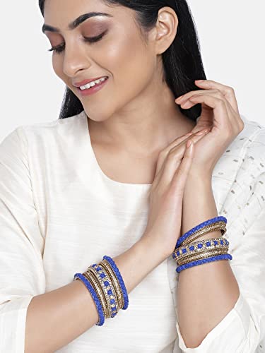 Aheli Ethnic Metal Bangles Chudha Set Stone Studded Bangle Set Indian Wedding Wear Fashion Jewelry Gift for Women Blue - color: Blue