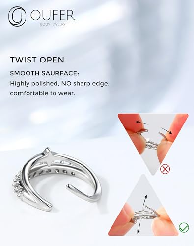 OUFER Nose Rings Silver, 20G Double Hoop 8MM Nose Rings, Seamless Stainless Steel Rook Daith Piercing Jewelry for Women & Men - style: Style7-Sliver Cross