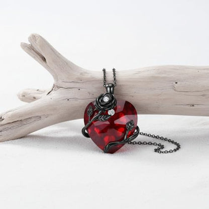 Gothic Necklace 18K Black Gold Plated Black Rose Rib Cage Heart Crystal Pendant Necklace Goth Skull Skeleton Jewelry Gifts for Women Halloween Gothic Party - color: Black Rose