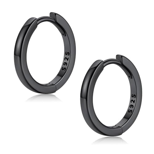 FaithHeart Solid 925 Sterling Silver Small Huggie Hoop Earrings for Women | Silver/Black/Gold/Rose Gold Small Hoop Earrings, Hypoallergenic Lightweight Cartilage Huggie Earrings, Gift Box - color: 01. Blank-Black, size: 12mm