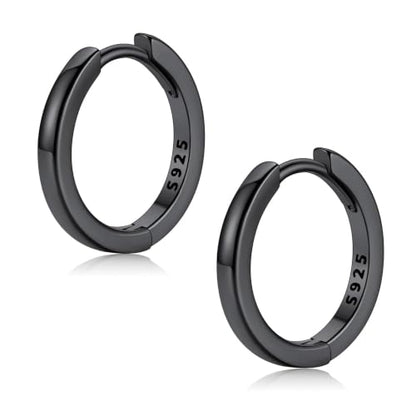 FaithHeart Solid 925 Sterling Silver Small Huggie Hoop Earrings for Women | Silver/Black/Gold/Rose Gold Small Hoop Earrings, Hypoallergenic Lightweight Cartilage Huggie Earrings, Gift Box - color: 01. Blank-Black, size: 12mm