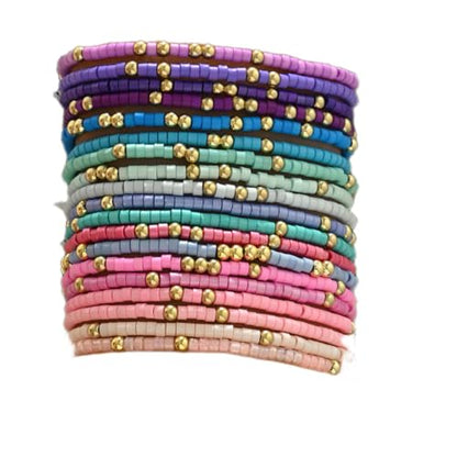 Cute Handmade Colorful Tiny Seed Beads Stackable Bracelets Set Bohemian Gold Beaded Elastic Multilayered Stretch Bracelet for Women Rainbow Surfer Boho Beach Jewelry - style: Set B