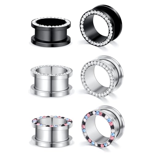 6PCS Stainless Steel Ear Tunnels Kit Double Flare Saddle Ear Expanders Earring Tunnels Gauges Ear Plugs Ear Stretching Set CZ Piercing Jewelry for Women Men 2G-5/8” - color: Style-B, size: 00g(10mm)