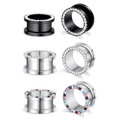 6PCS Stainless Steel Ear Tunnels Kit Double Flare Saddle Ear Expanders Earring Tunnels Gauges Ear Plugs Ear Stretching Set CZ Piercing Jewelry for Women Men 2G-5/8” - color: Style-B, size: 00g(10mm)