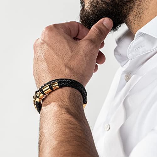 SERASAR Premium Leather Bracelet Men | Stainless Steel Magnetic Clasp | Three Colors | Jewelry Box Included - color: Gold, size: 17cm, style: Spirit