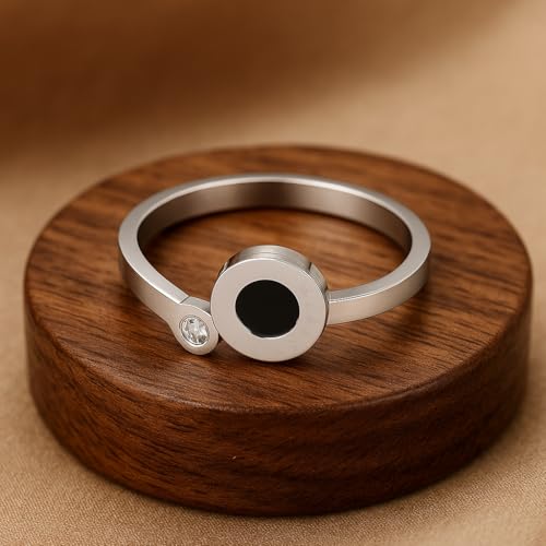 Stainless Steel Open Band Ring for Women & Men, Roman Numeral Accent with Cubic Zirconia Stone, Minimalist Modern Design, Tarnish Resistant Hypoallergenic Jewelry Gift - 6