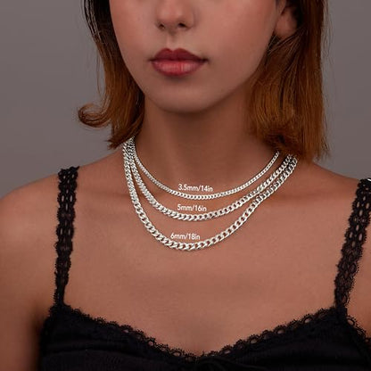 WomenGifts Cuban Link Chain Necklace for Women, Waterproof 14k Gold Silver Plated Chain Choker, Non Tarnish Stainless Steel Jewelry, 3.5/5/6/8/11mm,14/16/18 Inch Thin&Chunky&Thick - color: Silver, style: 5MM-14"