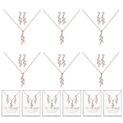 DHQH Bridesmaid Necklace Earrings Set Gifts I Couldn't Say I DO Without You Cubic Zirconia Leaf Pendant Necklace Bridesmaid Proposal Gift Set of 4 6 - color: rose-leaf-6set