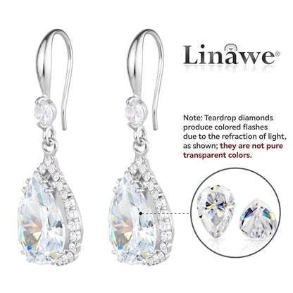 Linawe Imitation Diamond Dangle Earrings for Women Trendy, Rhinestone Drop Chandelier Earrings, Teardrop Crystal Cubic Zirconia Wedding Jewelry Set, 14K Gold/Rose Gold/Silver Tone - color: Silver,April