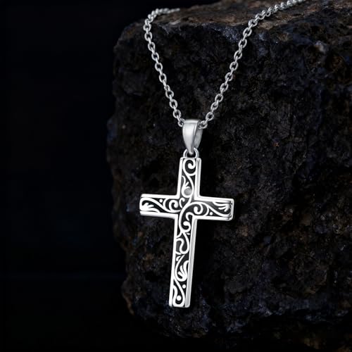 Cross Necklace for Men Women 925 Sterling Silver Cross Pendant Necklace Christian Religious Jewelry Gifts for Anniversary - color: 16-Black Acrylic Cross