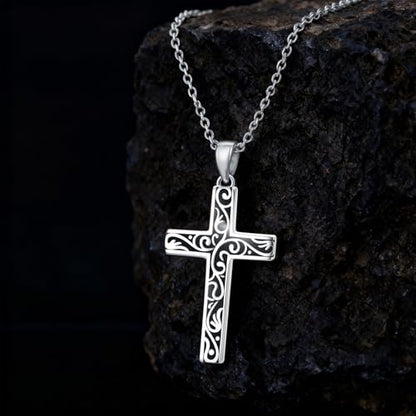 Cross Necklace for Men Women 925 Sterling Silver Cross Pendant Necklace Christian Religious Jewelry Gifts for Anniversary - color: 16-Black Acrylic Cross