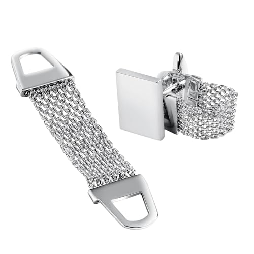 Men Cufflinks, Stainless Steel Cuff Links Wrap Mesh Chain Cufflinks Accessories for French Shirt, Gift for Normal and Business Wearing - color: Silver