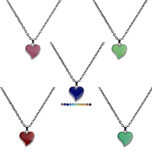 Temperature Sensing Color Changing Pendant Necklace Love Heart Butterfly Turtle Dolphin Moon Star Mood Necklace for Girl Women Gift - color: Love Shape