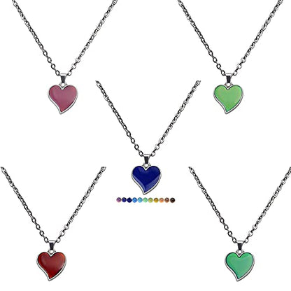 Temperature Sensing Color Changing Pendant Necklace Love Heart Butterfly Turtle Dolphin Moon Star Mood Necklace for Girl Women Gift - color: Love Shape