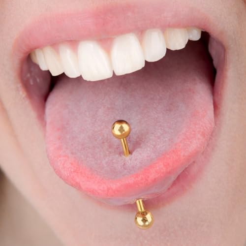 Tongue Rings Surgical Steel Straight Barbell Tongue Piercing Jewelry - Hypoallergenic Surgical Stainless Steel Nipple Rings for Women & Men Nipple Piercing Jewelry 14g, 16g (12mm 14mm 16mm 18mm 20mm) - color: 14g - Gold