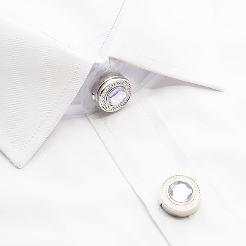 Mens Button Covers Tuxedo Shirt Cufflinks Alternative | Fake cufflinks and alternative fashion jewelry accessories for mens formal business dress shirts suits and groomsmen - color: H Silvery purple