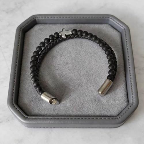 Italian Handmade Leather Bracelets for Men - color: Silver Cross, size: 8.2"