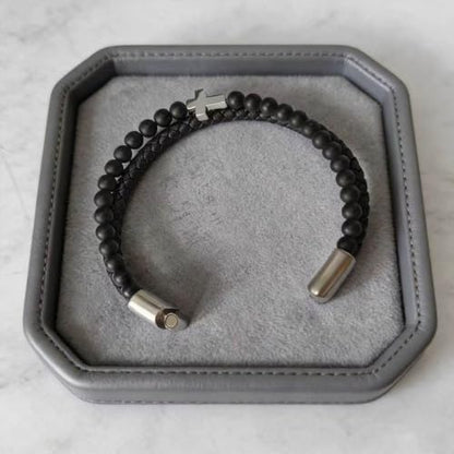 Italian Handmade Leather Bracelets for Men - color: Silver Cross, size: 8.2"