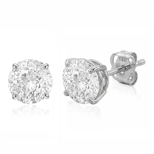 14k Gold Solitaire Round Cubic Zirconia Earrings Studs for Women & Men | Anti Tarnishing CZ Stud Earrings with 14k Gold Butterfly Pushbacks | 4MM-7.5MM by MAX + STONE - color: White Gold, size: 7 mm
