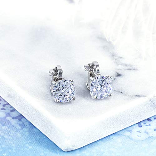 YOQUCOL 2 Pairs 8MM Cubic Zirconia Crystal Clip On Stud Earrings Non Pierced Stud Earrings For Women - color: White
