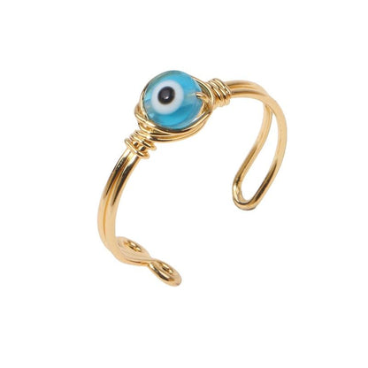 Chakra Crystal Ring Adjustable Gemstone Rings Wire Wrapped Irregular Crystal Ring Gemstone Carnelian Rose Quartz Amethyst Evil Eye Tiger Eyes Crystal Ring for Women - color: Sky Blue Eyes