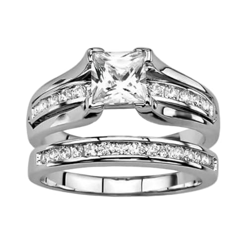 Marimor Jewelry His and Hers Stainless Steel Princess Wedding Ring Set and Eternity Wedding Band - color: White, size: Women's 10 & Men's 08mm 08