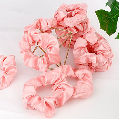 16 Pacs Pink Satin Scrunchies Bridesmaid Proposal Gifts Hair Ties Scrunchies for Women Girls Bachelorette Party Favors(Pink) - color: pink