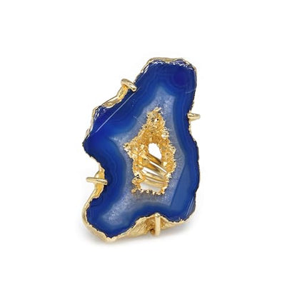 Ring Geode Druzy Slice Unique And Stylish Statement Gold Plated Jewelry Natural Gemstone Stone size 25-35 mm Approximately Adjustable Shank US Scale Size 6-9 - color: Blue