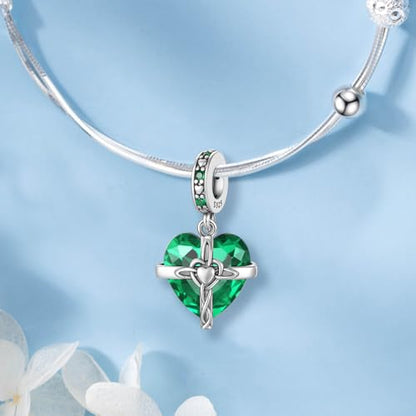 HappyStar 925 Sterling Silver Birthstone Charms for bracelets Fashion Cross Love Heart Dangle Pendant Bead Charm fit charm bracelets Happy Birthday Gift for Women MOMs - color: e-May Birthstone Charm
