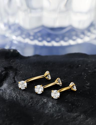 18G 16G 14G Eyebrow Ring Piercing Jewelry Surgical Steel Internal Thread Vertical Labret Lip Ring Rook Daith Earrings Belly Button Ring Piercing Jewelry for Women Men Silver Black Gold - color: Gold, size: 18 Gauge