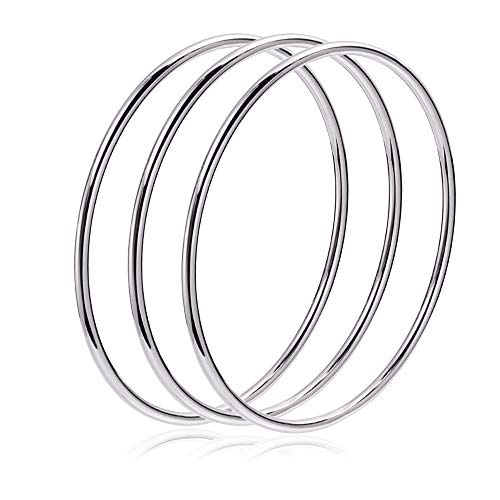 Fashion Shiny Thin Round Stainless Steel Bangle Bracelets for Women (1/3/5/8 Set) - style: Silver-3 Set