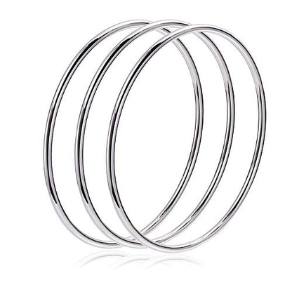 Fashion Shiny Thin Round Stainless Steel Bangle Bracelets for Women (1/3/5/8 Set) - style: Silver-3 Set