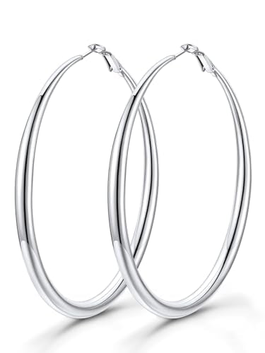 KeyStyle 5mm Thick Hoop Earring，Large Gold Hoop Earrings for Women | Stainless Steel Hoops Earring 14K Gold Plated/Silver/Black Hoop Lightweight Hypoallergenic Hollow Tube Hoop(40/60/80MM) - color: Silver, size: 80mm