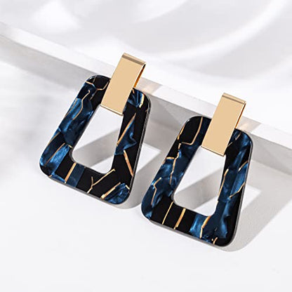 Acrylic Geometric Statement Earrings - Mottled Resin Lightweight Dangle Earrings for Party or Vacation - color: BLACK BLUE