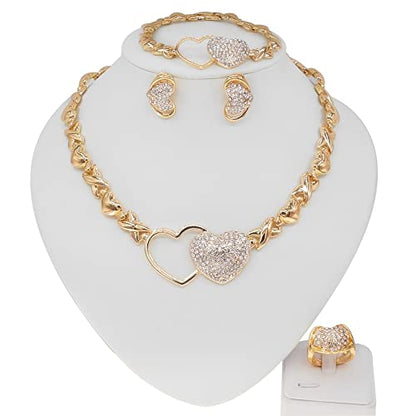 SYHOL Gold Jewelry Set 18K Gold Accessories for Women Jewelry Set Wedding Bridal Fashion Jewelry Sets Women Accessories Bracelets Earrings and Rings Sweetheart Gifts - color: X0091-Gold