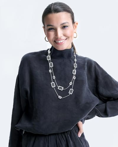Silver Chunky Statement Necklaces Long Layered Necklaces for Women - color: silver