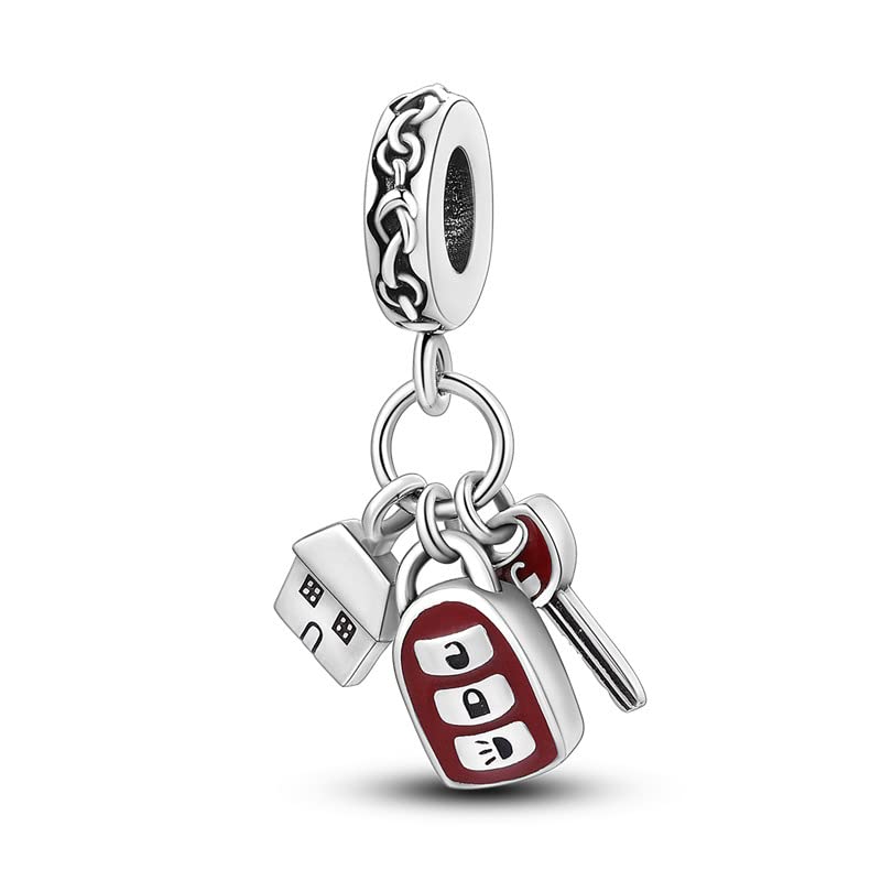 Vegas Safety Chain Sun Birthday Mom Camera Dog God Psalm Bead Pendant 925 Sterling Silver Dangle Compatible With Pandora Moments Charm Bracelet - style: House Car Keys Charm New Driver Learner Pass Test Alarm