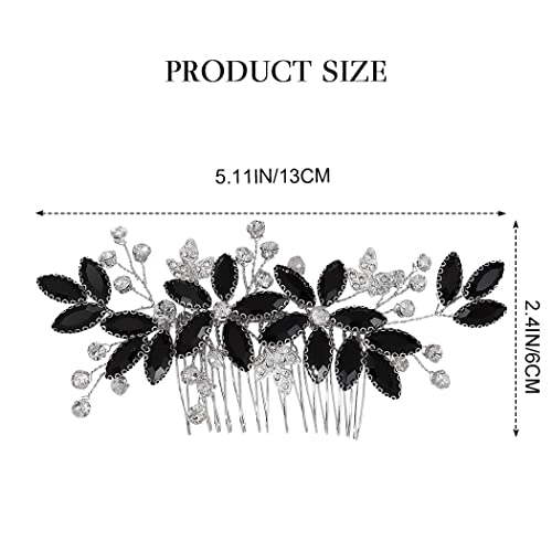 Casdre Crystal Bride Wedding Hair Comb Silver Leaf Bridal Hair Accessories Rhinestone Party Prom Hair Piece for Women and Girls (D Black) - color: D Black