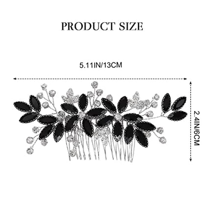 Casdre Crystal Bride Wedding Hair Comb Silver Leaf Bridal Hair Accessories Rhinestone Party Prom Hair Piece for Women and Girls (D Black) - color: D Black
