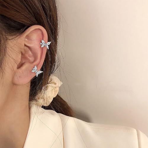 Ear Cuff Earrings for Women Non Piercing Faux Earring Cuff Rose Gold Earring Cuffs Non Pierced - color: Silver butterfly ear cuff