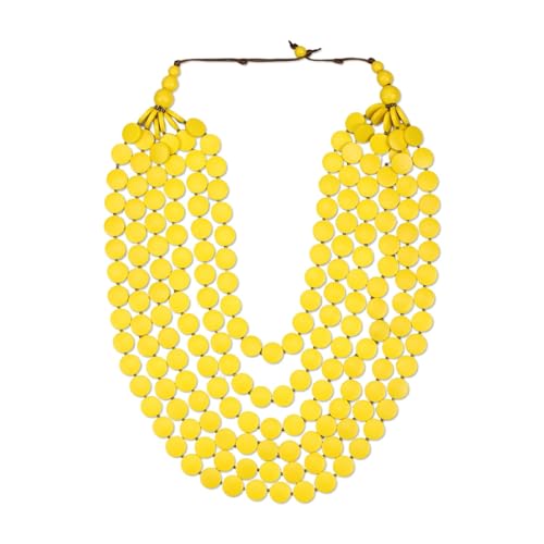 Colorful Wood Bead Necklace Earrings Set for Women Boho Jewelry | Multi Layers Statement Big Vintage Bib Female Chunky African Ethnic Pendant Rainbow Long Tribal Jewelry - color: NXR1453-yellow